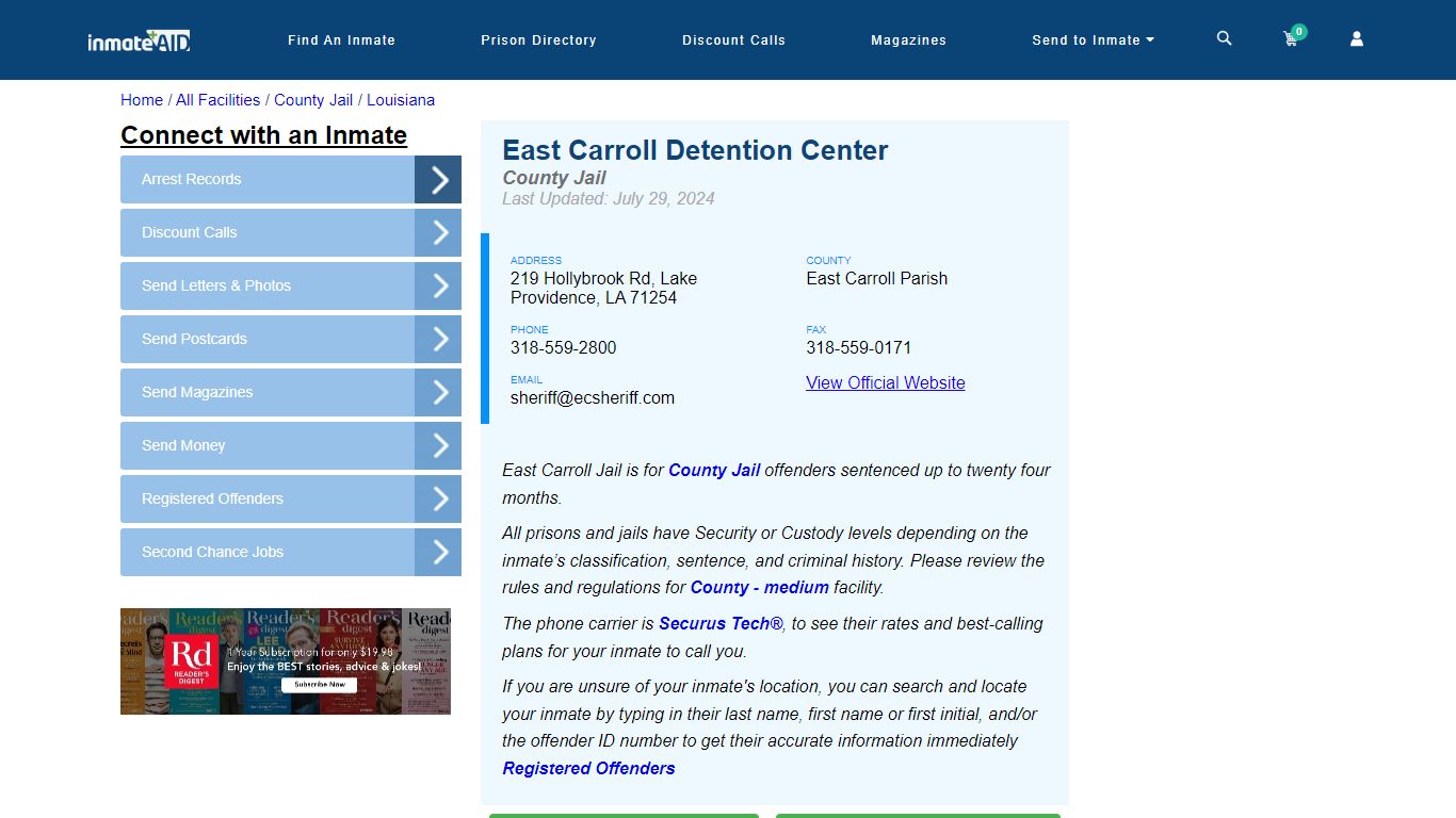 East Carroll Detention Center - Inmate Locator