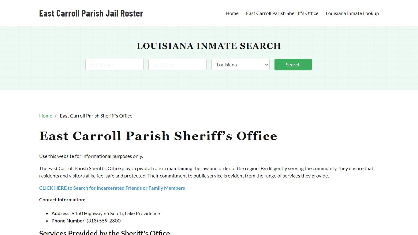 East Carroll Parish Sheriff Office, LA, Arrest Warrants Search